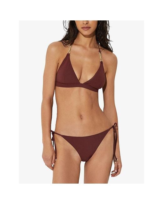 Reiss Brown Johannah Triangle Stretch-Woven Bikini Top