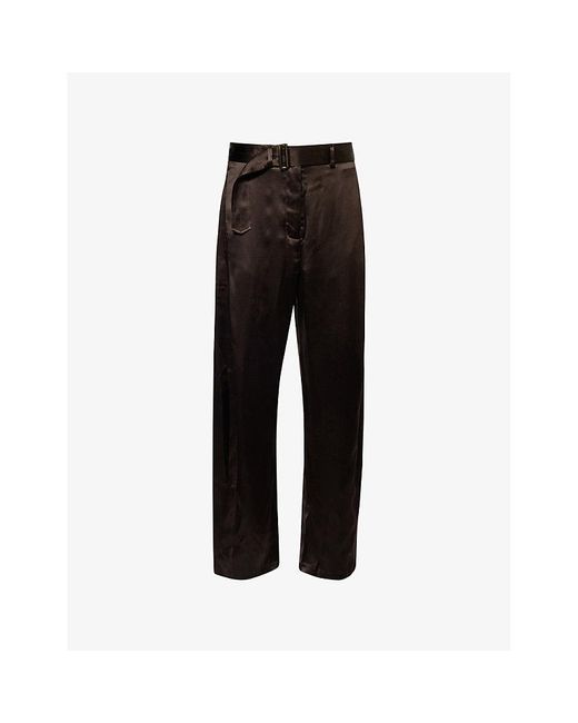 Magda Butrym Black Belted Two-Slip-Pockets Wide-Leg High-Rise Silk-Blend Trousers