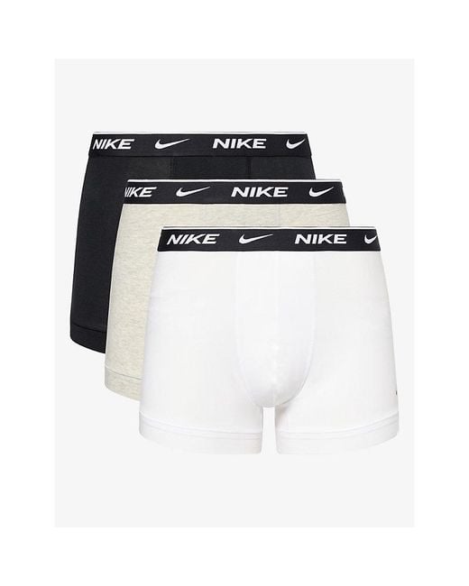 Nike White Essential Pack Of Three Cotton-Stretch Trunks for men
