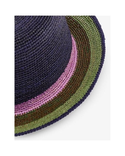 Paul Smith Blue Striped Wide-brim Straw Hat for men