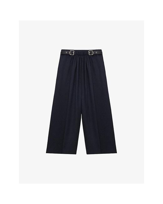 Loewe Blue Cropped Wide-Leg Belted Wool Trousers