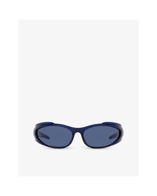 Balenciaga Blue Bb0253s Wraparound-frame Acetate Sunglasses