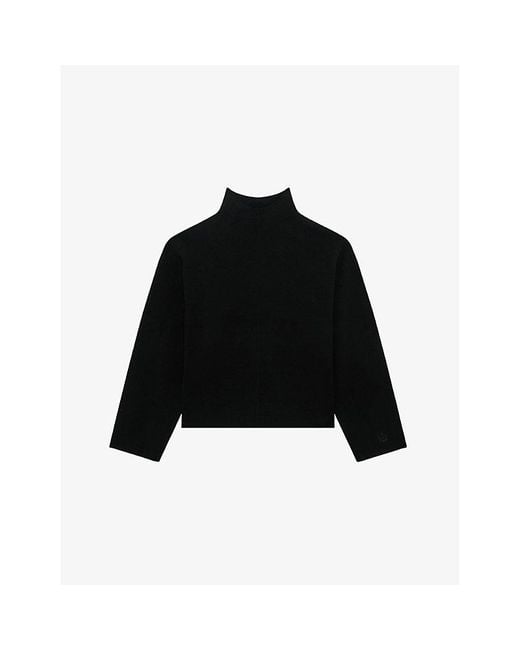The Kooples Black Logo-Embroidered Funnel-Neck Stretch-Woven Jumper