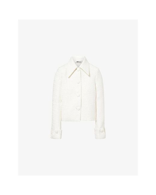 Odd Muse White Tailored-Fit Bouclé Jacket