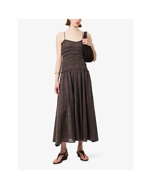 Dissh Brown Petra Check-Print Cotton-Blend Midi Dress