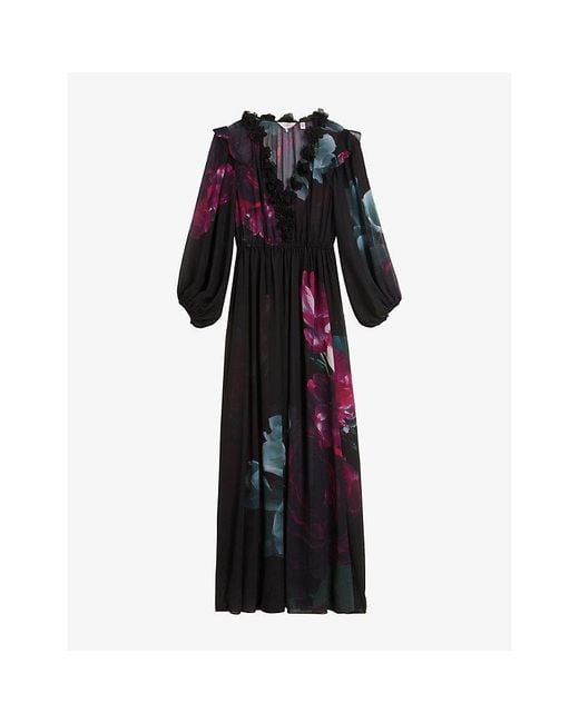 Ted Baker Black Gionnna Floral-print Chiffon Maxi Dress