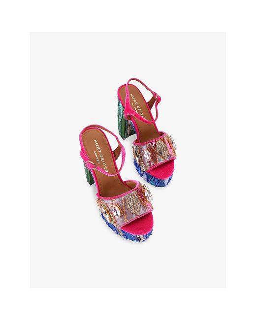 Kurt Geiger Blue Kensington Sequin-Embellished Woven Platform Sandals