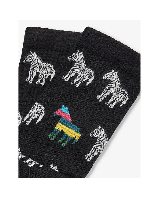 Paul Smith Black Enzo Zebra Graphic-pattern Stretch-cotton Blend Socks for men