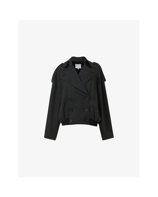 eem Black Trench Double-Breasted Woven Bomber Jacket