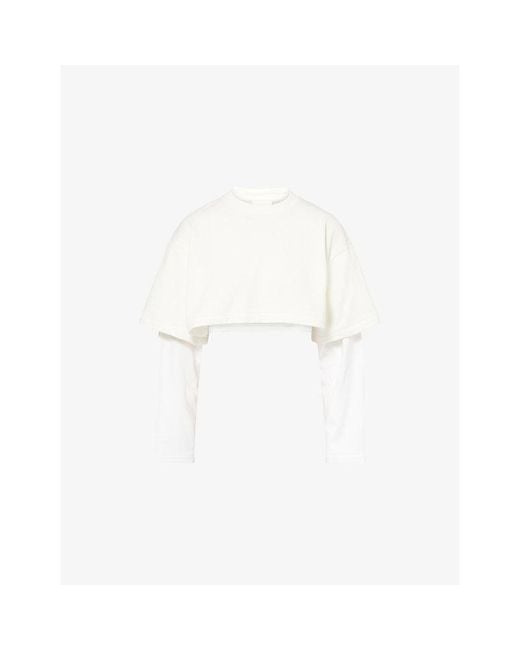 Ru & Rocka White Layered Cropped Cotton T-Shirt