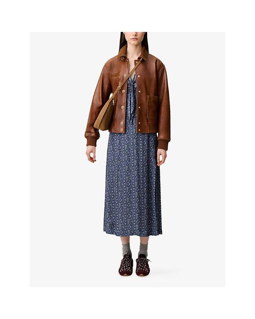 Claudie Pierlot Blue Floral-Print Short-Sleeved Woven Maxi Dress
