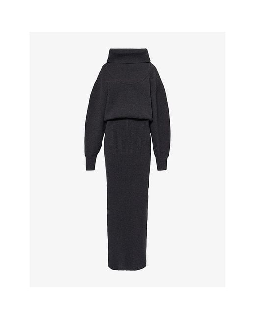Jacquemus Black La Maille Pallone Turtleneck Wool-Blend Maxi Dress