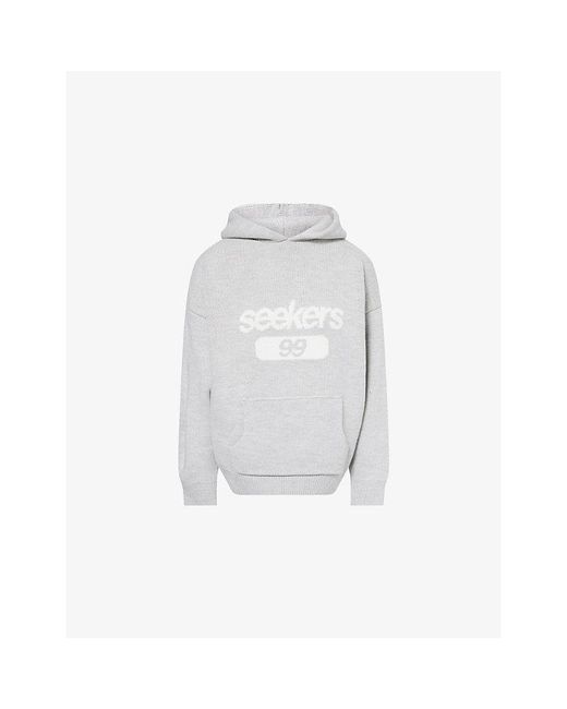 Sisters & Seekers White Seekers 99 Relaxed-Fit Knitted Hoodie