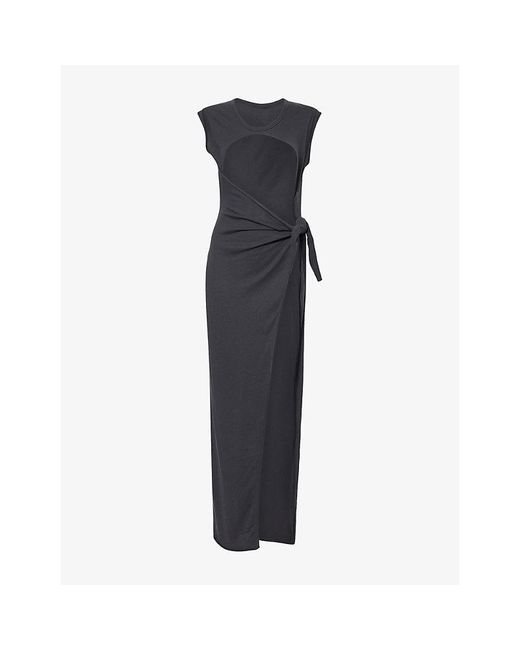 Skims Blue Open-Front Slit-Hem Cotton Sarong Maxi Dress