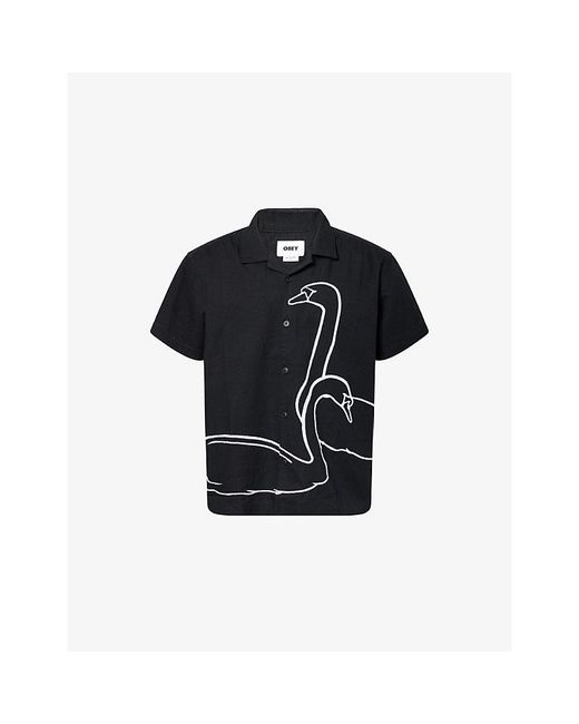 Obey Black Cliff Embroidered Cotton-Linen Woven Shirt for men