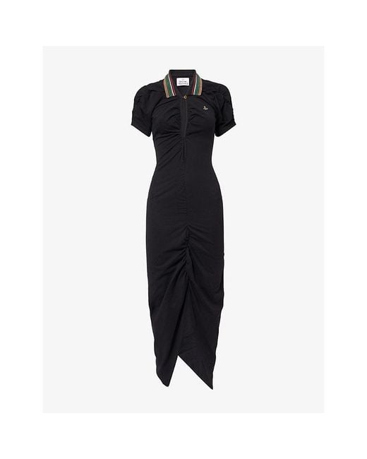 Vivienne Westwood Black Pulling Contrast-Collar Cotton Midi Dress