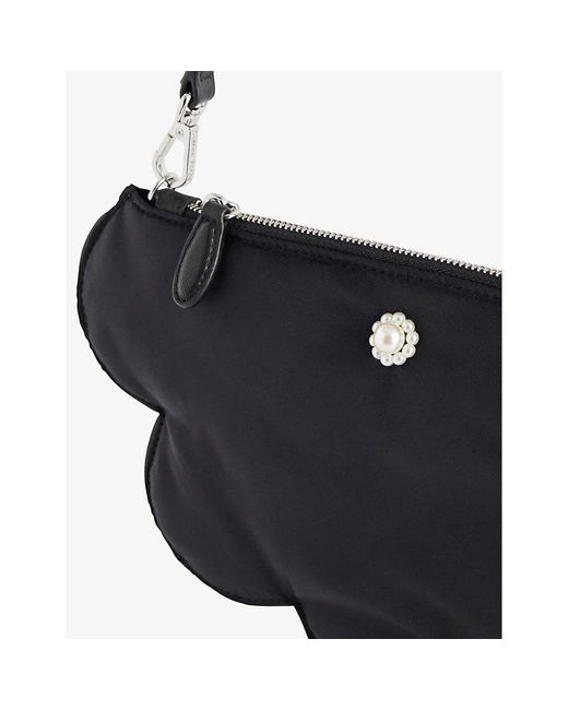 Simone Rocha Black Daisy Pearl-embellished Satin Shoulder Bag