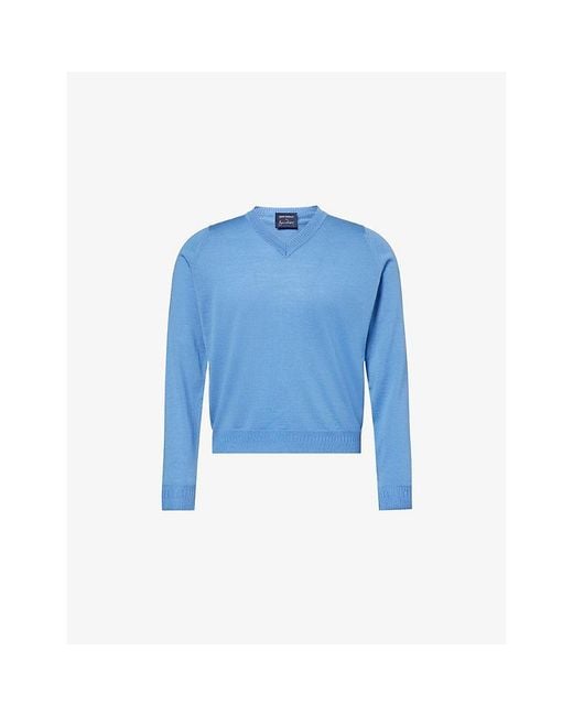 John Smedley Blue X Bill Nighy V-Neck Merino Wool Jumper for men