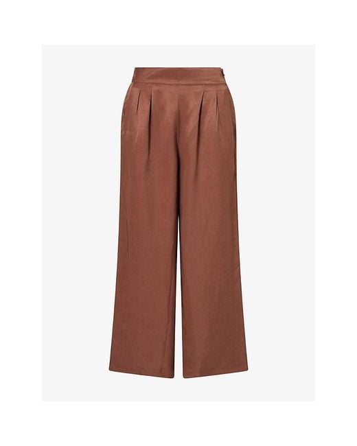 Kayanee Brown City Wide-Leg Linen-Blend Trousers