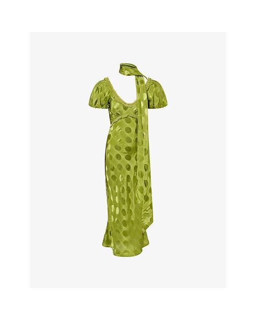Damson Madder Green Aoife Jacquard-Spot Woven Midi Dress