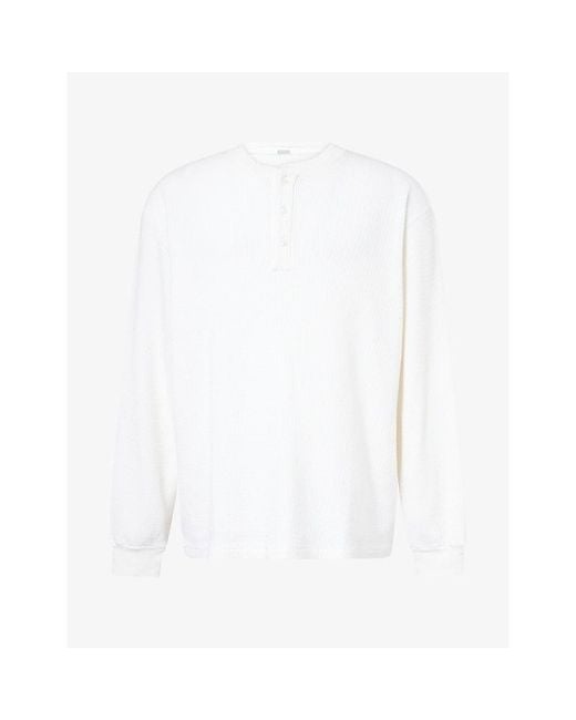A.PRESSE White Henley Waffle-Knit Cotton And Cashmere-Blend Top for men