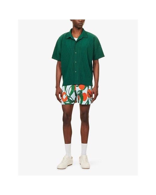 Homme Plissé Issey Miyake White Vegetable-Print Pleated Knitted Shorts for men