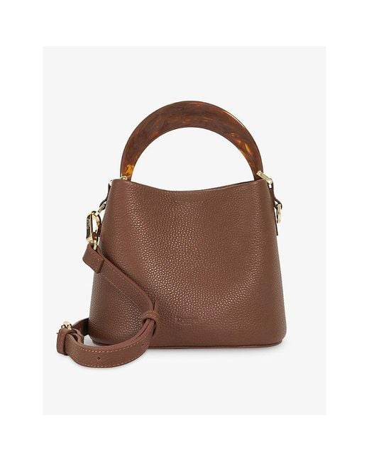 Dune Brown Dharla Moulded-Handle Leather Handbag