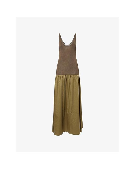 Frankie Shop Green Iliya Drop Waist Cotton Blend Maxi Dress