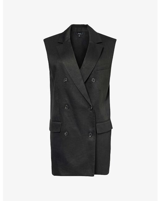Theory Black Notch-lapel Double-breasted Linen-blend Waistcoat