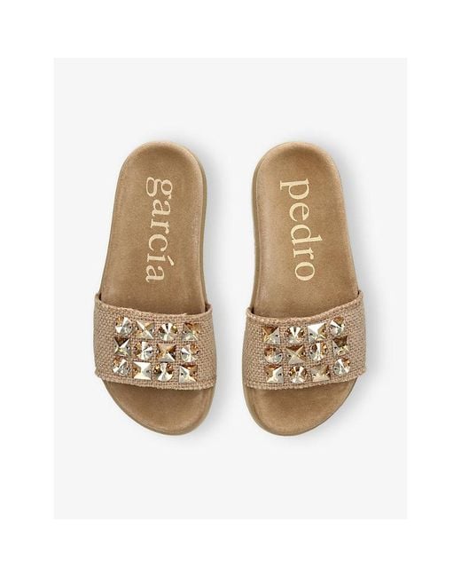 Pedro Garcia Natural Dolomita Crysta-Embellished Linen Slides
