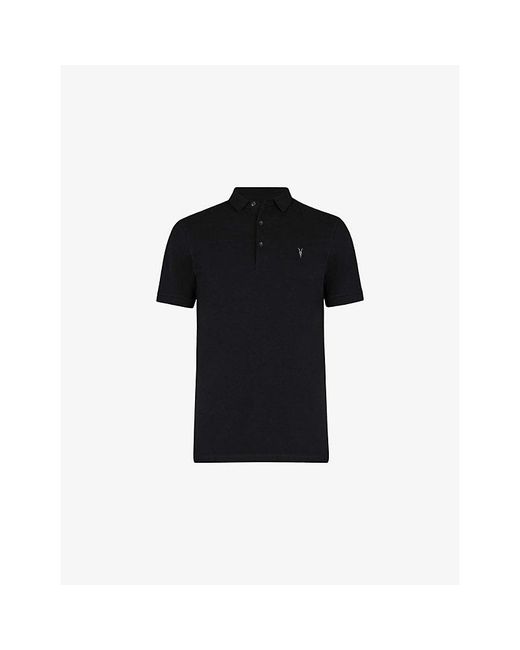 AllSaints Black Reform Logo-Embroidered Cotton-Piqué Polo Shirt for men