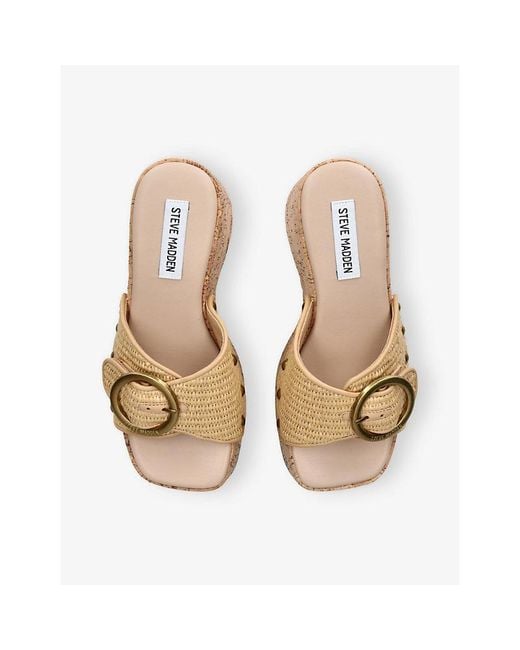 Steve Madden Natural Pedestal Platform Raffia Sandals