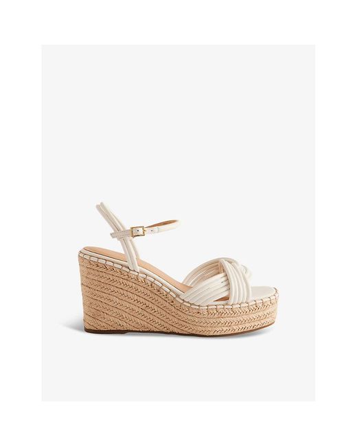 Ted Baker White Amaalia Cross-strap Leather-blend Espadrille Wedges