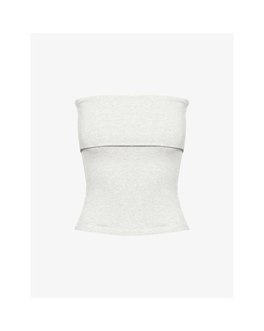 ADANOLA White Fold-Over Strapless Stretch-Cotton Top