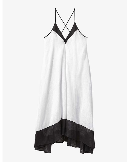 Reiss White Stevie Colour-block Cross-back Linen Maxi Dress