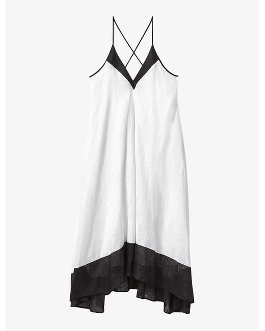 Reiss Vy/white Stevie Colour-block Cross-back Linen Maxi Dress