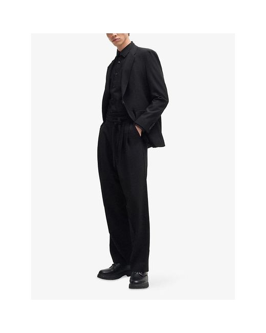 HUGO Black Logo-Embroidered Slim-Fit Stretch-Cotton Shirt for men