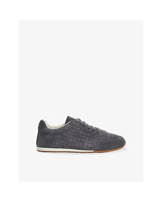 Dune Blue Grid-Pattern Suede Trainers