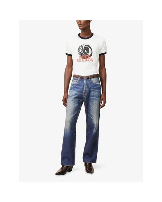 Austin Post White Ringer Loud Sounds Cotton T-Shirt for men