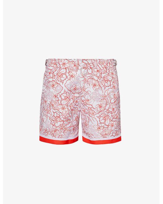 Orlebar Brown Red Bulldog Floral-print Recycled-polyester Swim Shorts for men