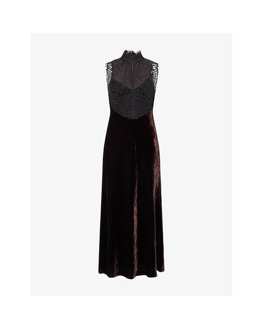 ME+EM Black High-Neck Lace And Velvet Maxi Dress