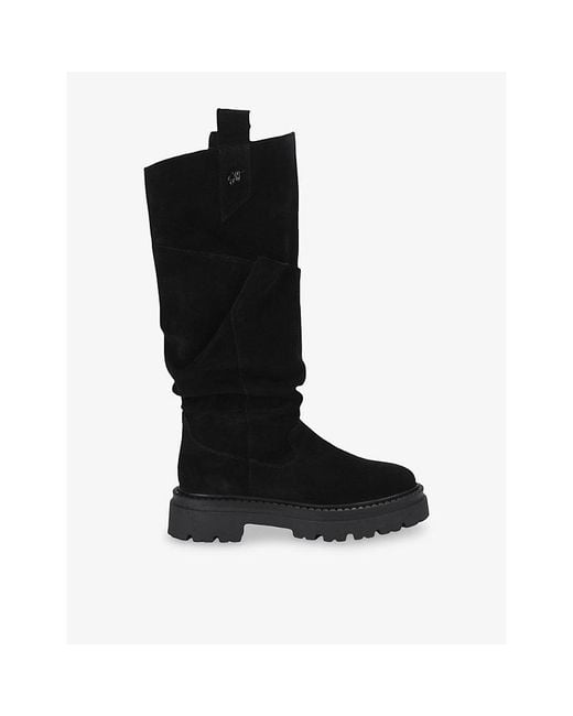 Steve Madden Black Kiona High-Leg Flat Suede Boots