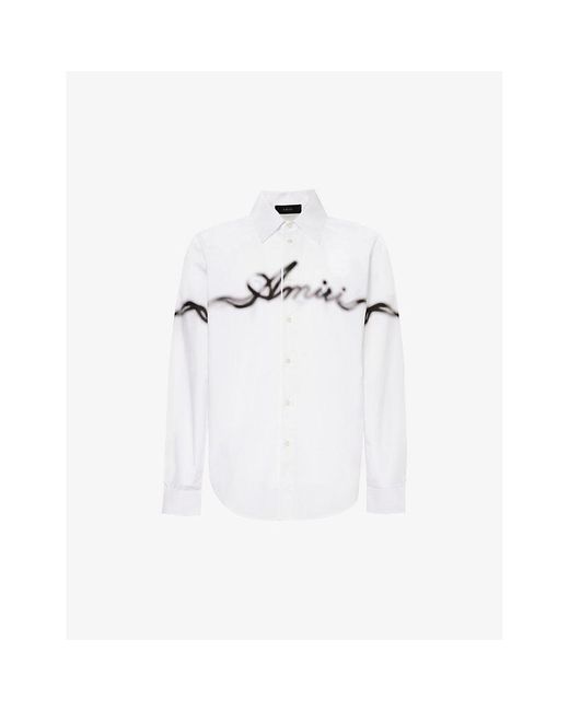 Amiri White Smoke Branded-print Cotton-poplin Shirt for men