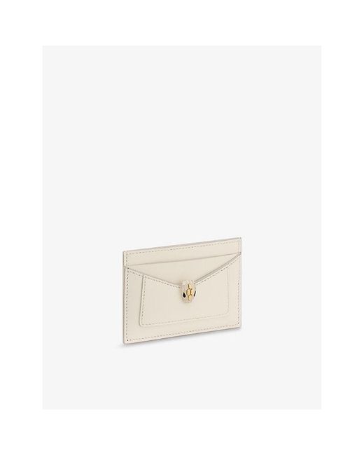 BVLGARI White Serpenti Forever Embellished Leather Card Holder