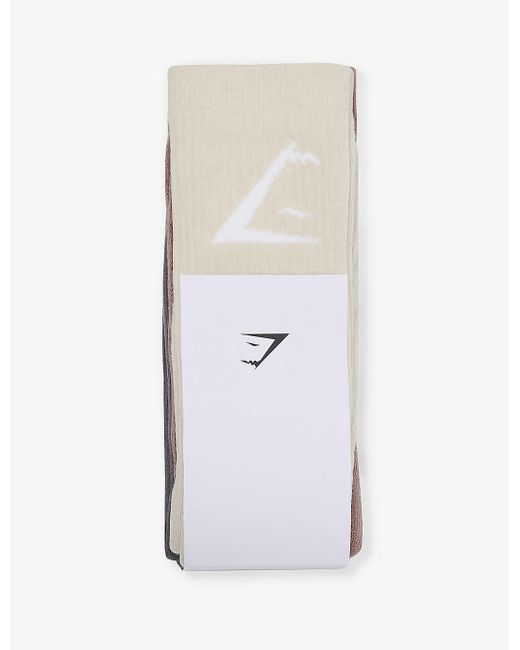 GYMSHARK White Logo-print Pack Of Three Stretch-cotton Blend Socks