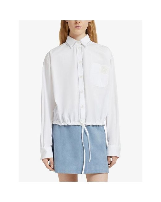 Marni White Cropped Drawstring-Hem Cotton Poplin Shirt