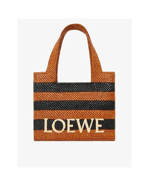 Loewe Brown X Paula's Ibiza Medium Striped Raffia Logo Tote Bag