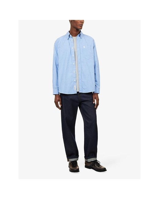 Carhartt Blue Keene Striped Long-Sleeve Cotton Shirt for men