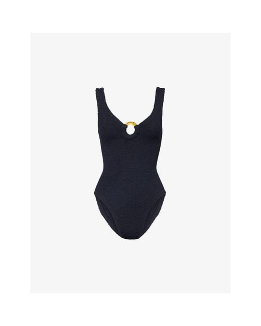 Hunza G Blue Celine Plunge-neck Swimsuit