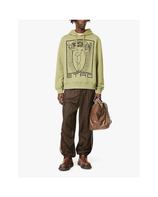 Etro Green Graphic-print Relaxed-fit Cotton-jersey Hoody for men